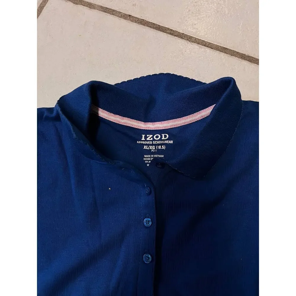 Izod Girls Blue 18.5 Polo Shirt School Approved * Scalloped Collar NWT
